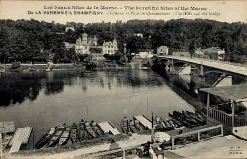 Ak Champigny-sur-Marne Val de Marne, Coteaux und Pont de Chennevieres