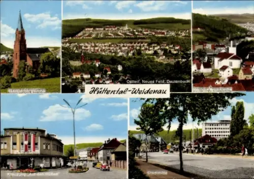 Ak Hüttental Siegen in Westfalen, Weidenau, Haardtbergkirche, Ostteil, Neues Feld, Dautenbach