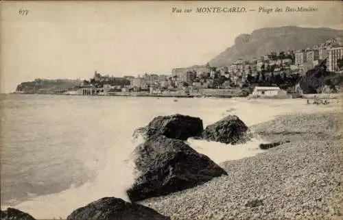 Ak Monte-Carlo Monaco, Strand von Bas Moulins