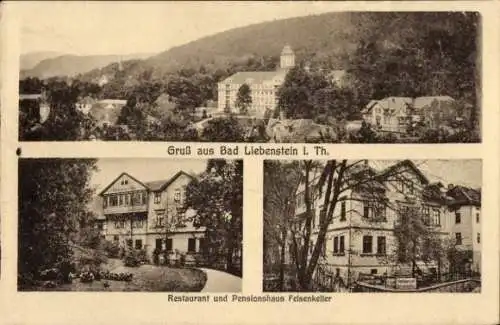 Ak Bad Liebenstein im Thüringer Wald, Gesamtansicht, Restaurant Pensionshaus Felsenkeller