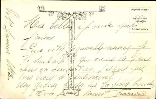 Künstler Ak Corbella, T., Glückwunsch Neujahr, Misteln, Liebespaar