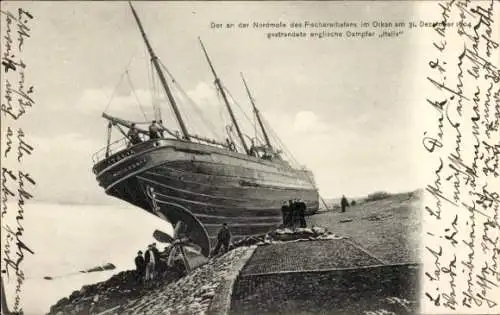 Ak Gestrandeter englischer Dampfer Italia an der Nordmole 1904