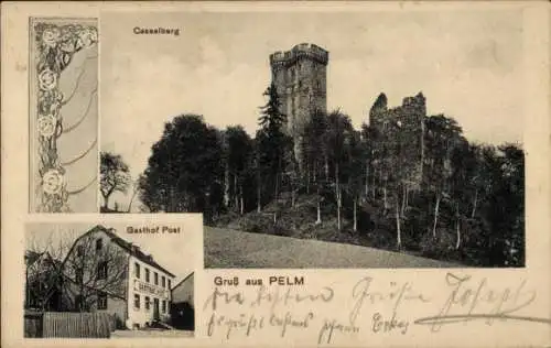 Ak Pelm in der Eifel, Ruine Kasselburg, Gasthof Post