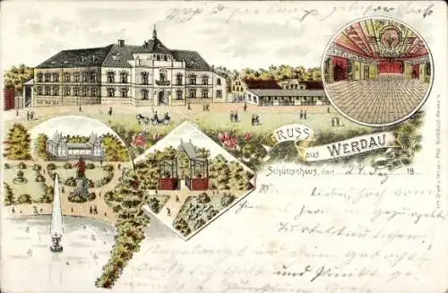 Litho Werdau in Sachsen, Gesamtansicht, Schützenhaus, Saal