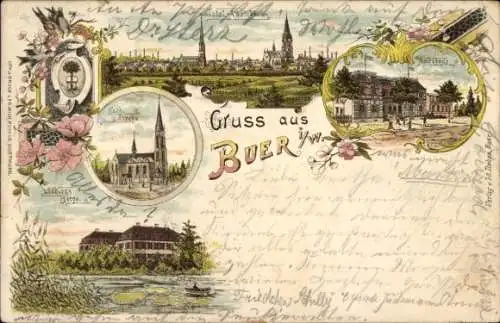 Litho Buer Melle in Niedersachsen, Katholische Kirche, Schloss Berge, Amtshaus