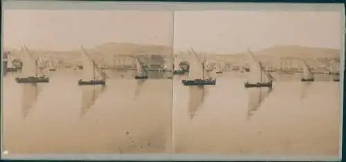 Stereo Foto Segelboote, Wasserpartie, um 1910