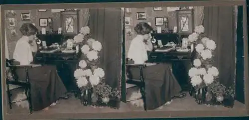 Stereo Foto Frau am Telefon, um 1910