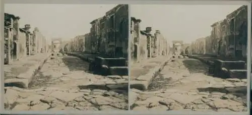 Stereo Foto Pompeji Campania, Bauten von Kaiser Nero, Straßenpartie, Römische Ausgrabungsstätte