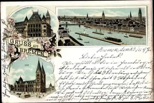 Litho Hansestadt Bremen, Dom, Hafen, Gerichtsgebäude