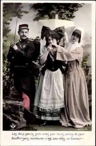 Set von 5 AK Französischer Soldat Nonne und Elsässerin in Tracht