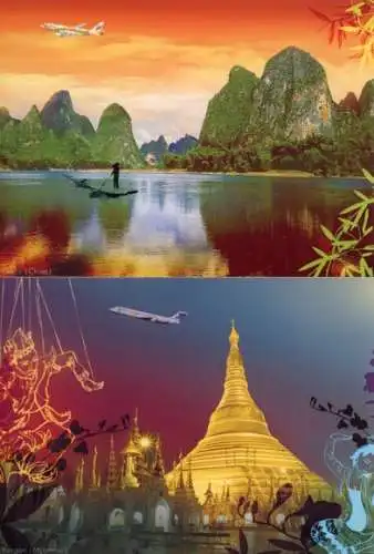 Set von 9 AK Asien Thailand, Kambodscha, China, Laos, Maldives, diverse Ansichten