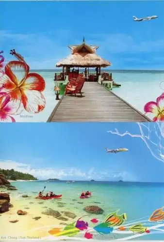 Set von 9 AK Asien Thailand, Kambodscha, China, Laos, Maldives, diverse Ansichten