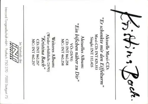 Ak Sängerin Kristina Bach, Portrait, Autogramm