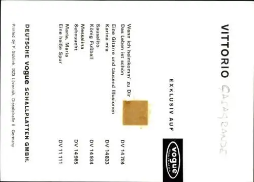 Ak Sänger Vittorio, Portrait, Autogramm