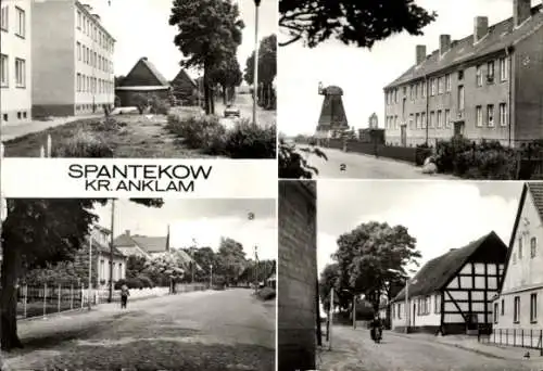 Ak Spantekow in Mecklenburg Vorpommern, Thomas Müntzer Straße, Mühle, Burgstraße, Mühlenstraße