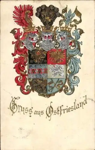 Präge Ak Ostfriesland, Kronen, Adler, Ritterhelm