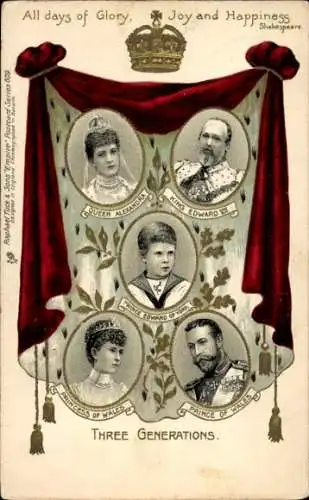 Präge Litho Adel Großbritannien, König Edward VII, Alexandra, Georg V, Maria von Teck