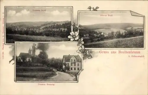 Ak Breitenbrunn Lützelbach im Odenwald Hessen, Pension Breunig, Oberes Dorf, Unteres Dorf