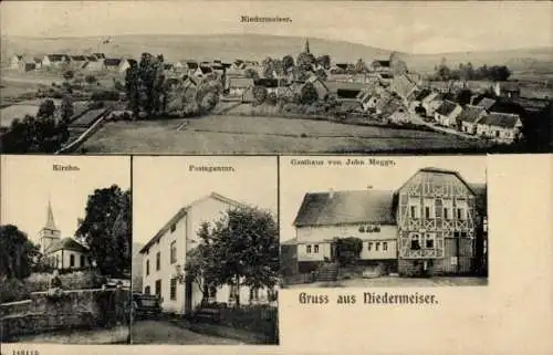 Ak Niedermeiser Liebenau in Nordhessen, Gasthaus von John Mogge, Postagentur, Kirche, Ortspanorama