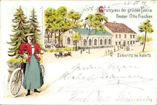 Litho Zöberitz Peißen Landsberg im Saalekreis, Gasthaus zur grünen Tanne, Inh. Otto Fischer