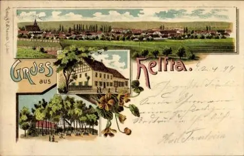 Litho Helfta Lutherstadt Eisleben in Sachsen Anhalt, Gesamtansicht, Gasthof