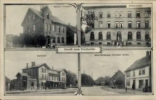 Ak Vechelde Niedersachsen, Post, Amtsgericht, Bahnhof, Geschäftshaus Hermann Witzel