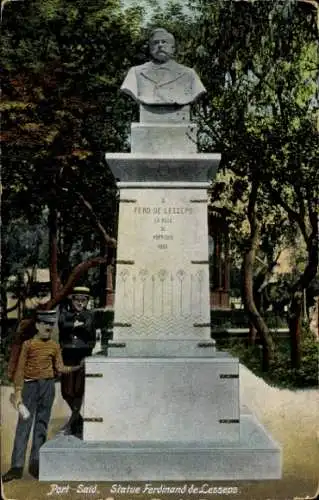 Ak Port Said Ägypten, Statue von Ferdinand de Lesseps