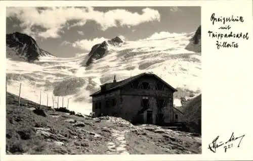 Ak Mayrhofen im Zillertal Tirol, Greizer Hütte, Trippachsattel