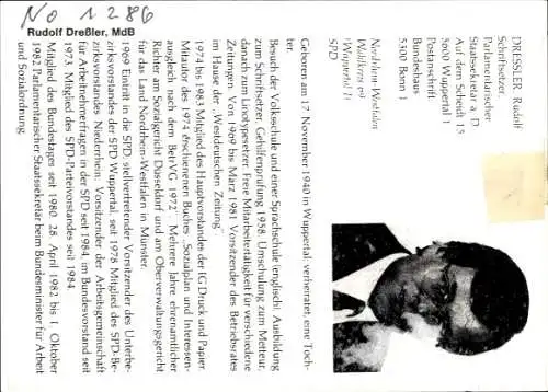 Foto Politiker Rudolf Dreßler, Autogramm