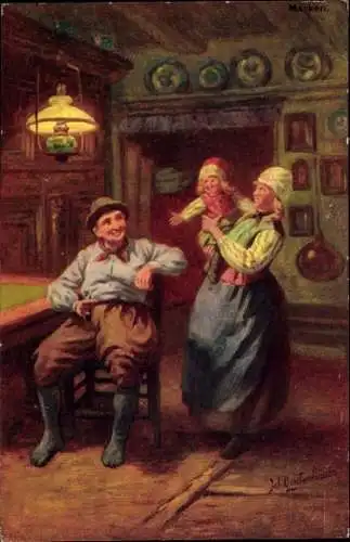 Künstler Ak Gerstenhauer, Johann Georg, Familie in niederländischer Tracht