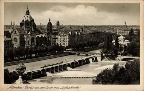 Ak München, Wehr an der Isar, Lukaskirche