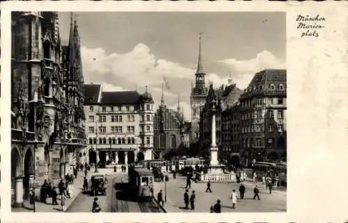 Ak München Bayern, Marienplatz, Straßenbahn, Denkmal