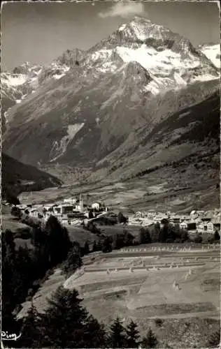 Ak Lanslevillard Savoie, vue generale, Le Glacier de la Vanoise, la Dent Parachee