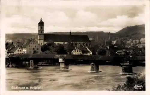 Ak Bad Säckingen Rhein, Teilansicht, Rheinbrücke, Kirche