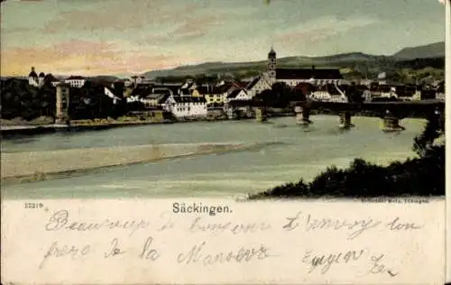Ak Bad Säckingen am Hochrhein, Panorama, Rheinbrücke