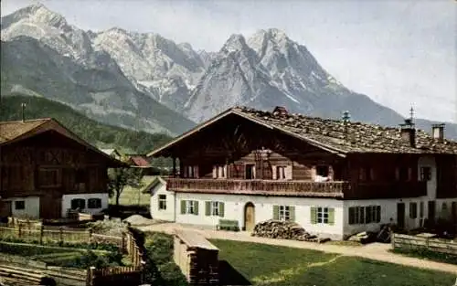 Ak Garmisch Partenkirchen in Oberbayern, Alpspitze, Zugspitze, Bauernhaus