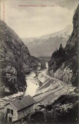 Ak Thônes Haute Savoie, Straßenbahn Annecy, Dingy Defile