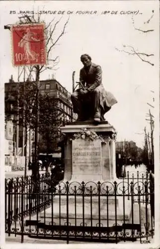 Ak Paris VIII., Statue von Ch. Fourier, Boulevard de Clichy