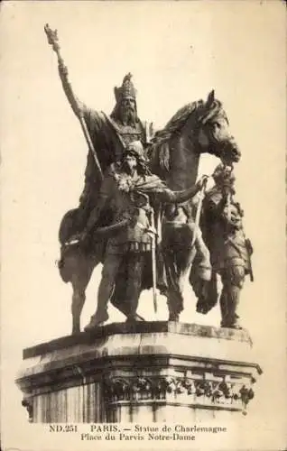 Ak Paris IV., Statue Karls des Großen, Place du Parvis Notre-Dame