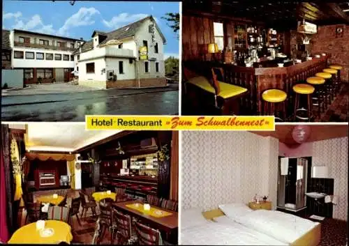 Ak Alsfeld in Hessen, Hotel Restaurant Zum Schwalbennest, Außenansicht, Bar, Schlafzimmer