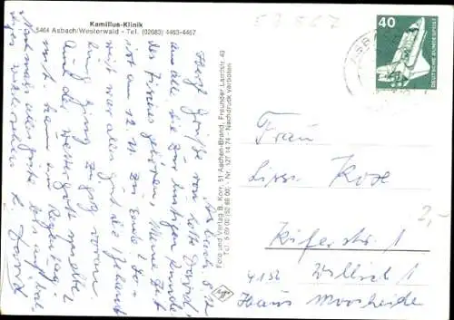 Ak Asbach im Westerwald, Blick auf den Ort mit Kamillus Klinik
