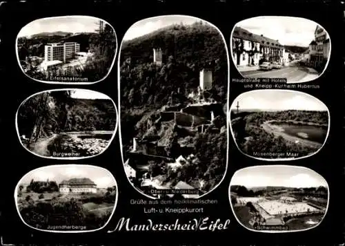 Ak Manderscheid in der Eifel, Oberburg, Niederburg, Burgweiher, Eifelsanatorium, Jugendherberge