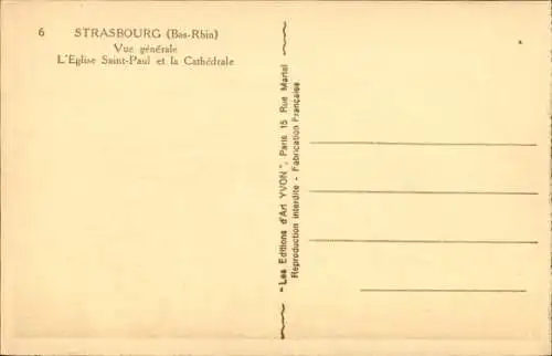 Ak Strasbourg Straßburg Elsass Bas Rhin, vue generale, l'Eglise Saint-Paul et la Cathedrale