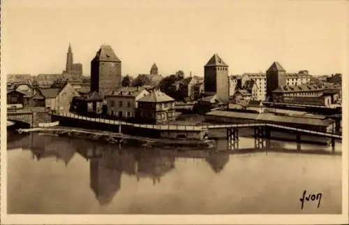 Ak Strasbourg Straßburg Elsass Bas Rhin, Les Ponts Couverts, la Cathedrale