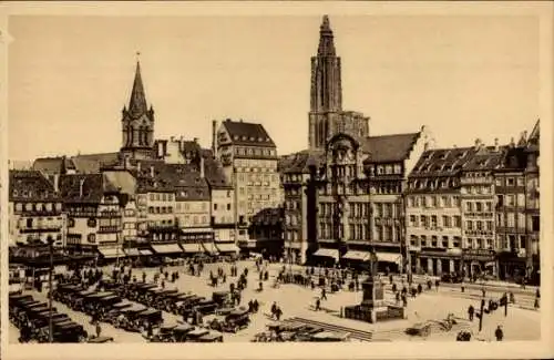 Ak Strasbourg Straßburg Elsass Bas Rhin, Place Kleber, Kathedrale