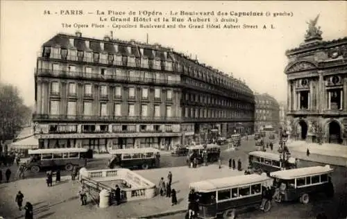 Ak Paris IX Opéra, Place de l'Opera, Boulevard des Capucines, grand Hotel, Rue Aubert