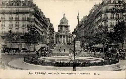 Ak Paris V Panthéon, La Rue Soufflot et le Pantheon