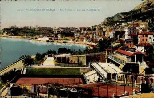 Ak Monte-Carlo Monaco, Tennisplätze und Blick auf die Stadt