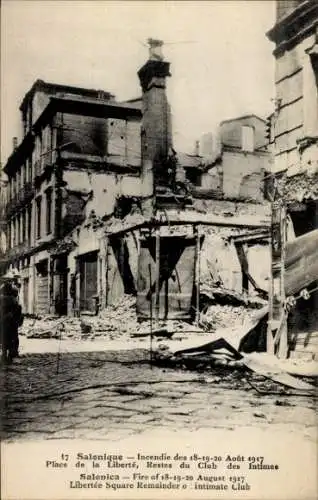 Ak Thessaloniki Saloniki Griechenland, Brand der Stadt 1917, Freiheitsplatz