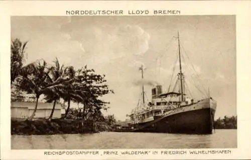 Ak Friedrich Wilhelmshafen Madang, Reichspostdampfer Prinz Waldemar, Norddeutscher Lloyd Bremen